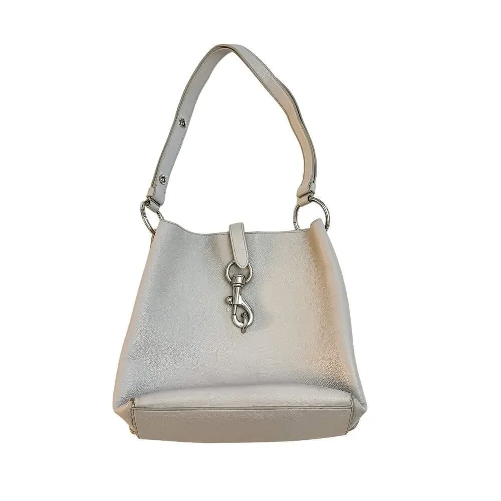 Rebecca Minkoff Gray Leather Bucket Bag Magnetic Closure EUC